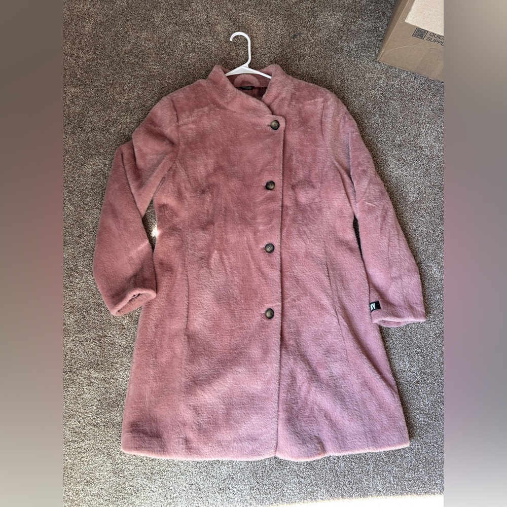 DKNY Faux Fur long coat Mauve pink